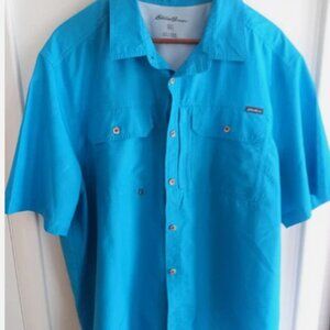 Eddie Bauer Shirt Mens XL Blue Vented Short Sleeve Tech Fishing Hiking Camp